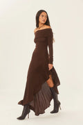 Modern Alisa Off-shoulder Flare Midi Knit Dress
