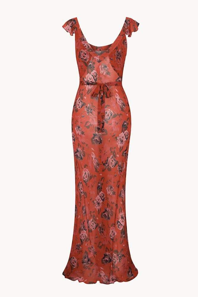 Alison Flower Patterned U-Neck Maxi-Length Dress