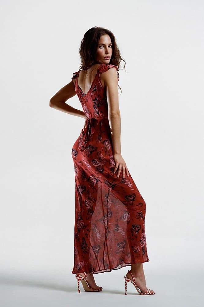 Alison Flower Patterned U-Neck Maxi-Length Dress
