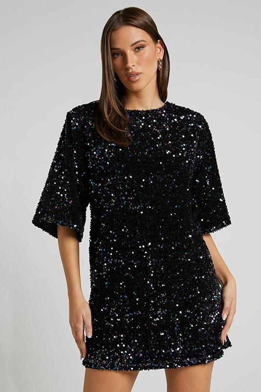 Alma Sequins Open-Back Mini-Length Dress