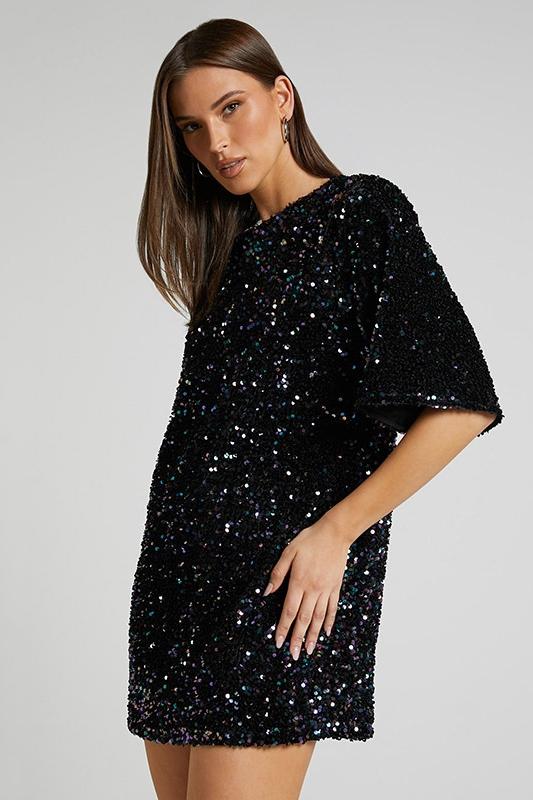 Alma Sequins Open-Back Mini-Length Dress