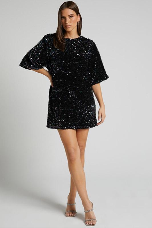 Alma Sequins Open-Back Mini-Length Dress