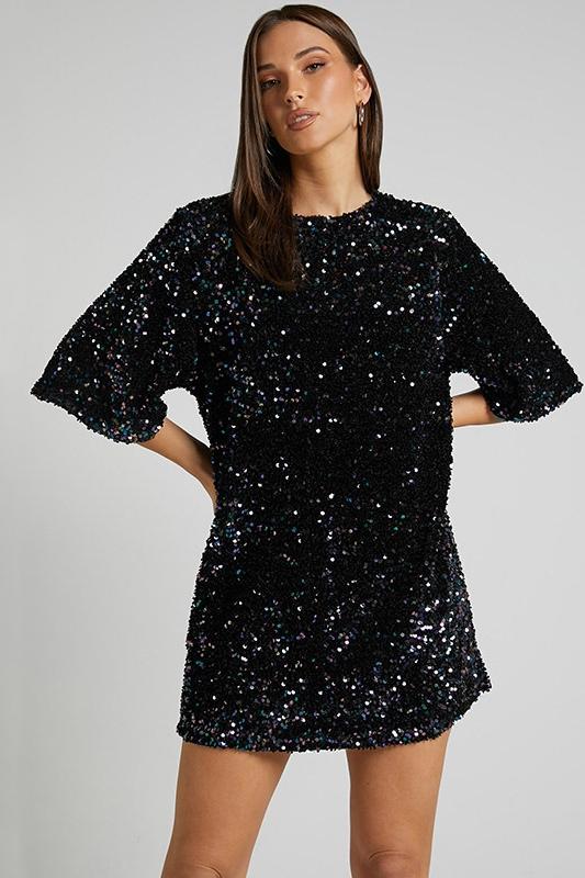 Alma Sequins Open-Back Mini-Length Dress