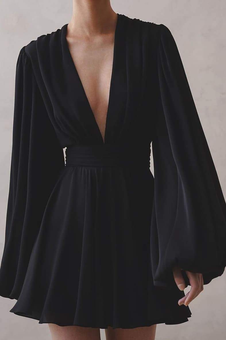 Amelia Deep V-Neck Mini-Length Dress