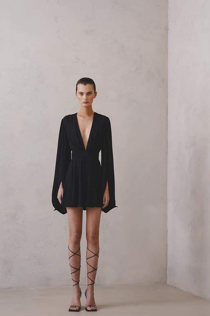 Amelia Deep V-Neck Mini-Length Dress