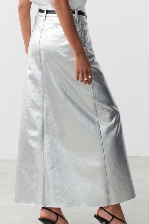 Modern Andrey Metallic Maxi Slit Skirt
