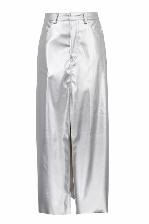 Modern Andrey Metallic Maxi Slit Skirt