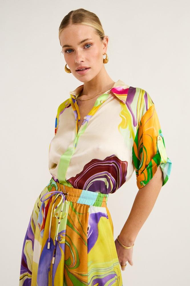 Anna Patterned Satin Blouse Set