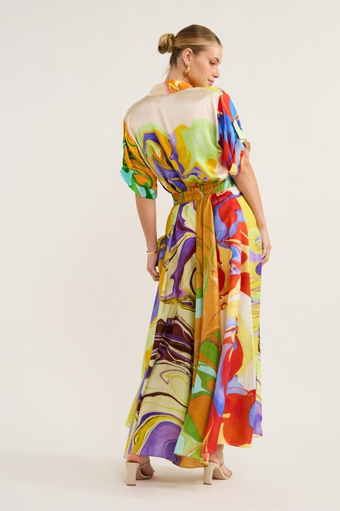 Anna Patterned Satin Blouse Set