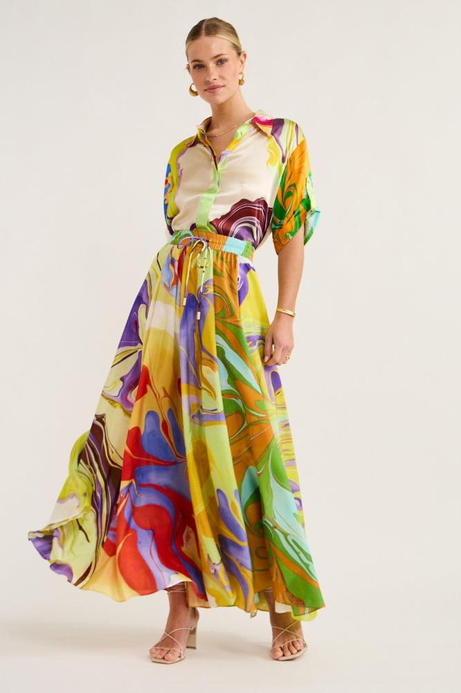 Anna Patterned Satin Blouse Set
