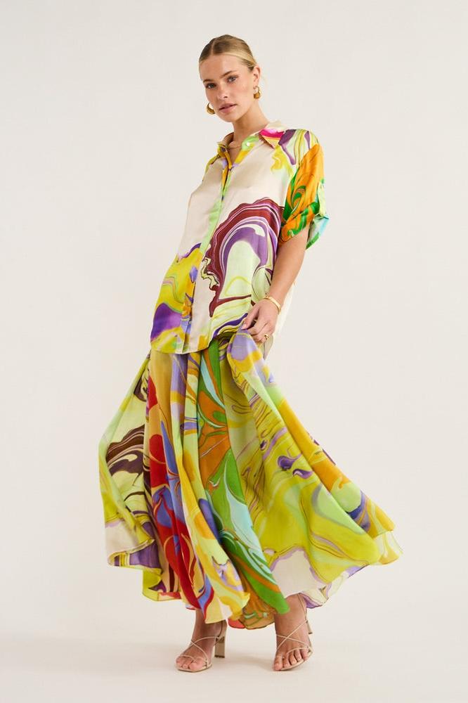 Anna Patterned Satin Blouse Set