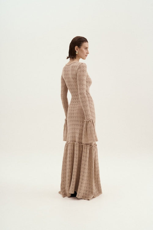 Anna Crew Neck Flared Cuff Knitted Maxi-Length Dress