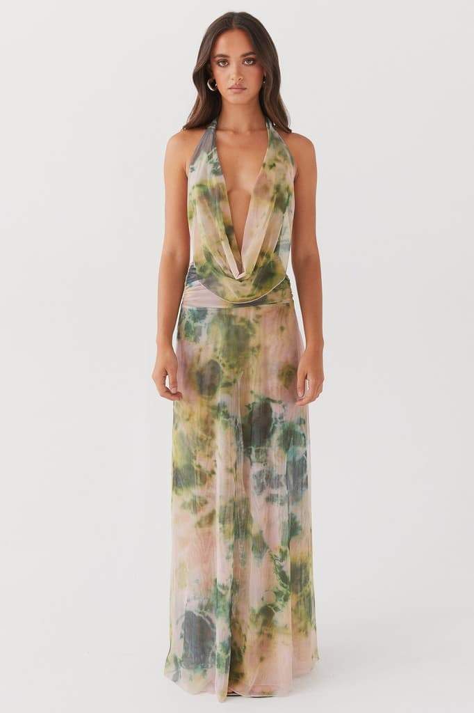 Antonia Patterned Halterneck Maxi-Length Dress