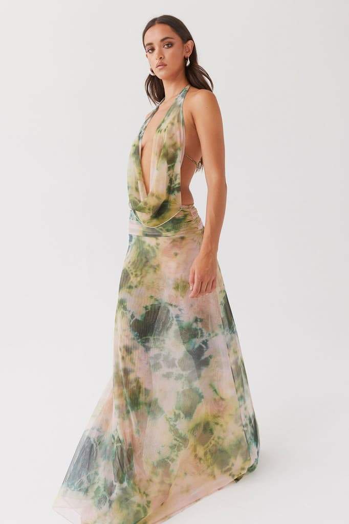 Antonia Patterned Halterneck Maxi-Length Dress