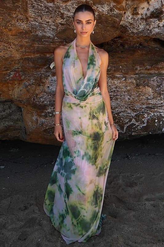 Antonia Patterned Halterneck Maxi-Length Dress