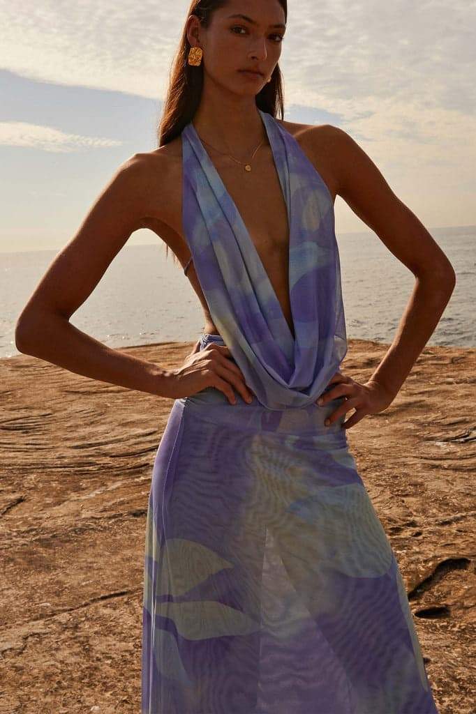 Antonia Patterned Halterneck Maxi-Length Dress