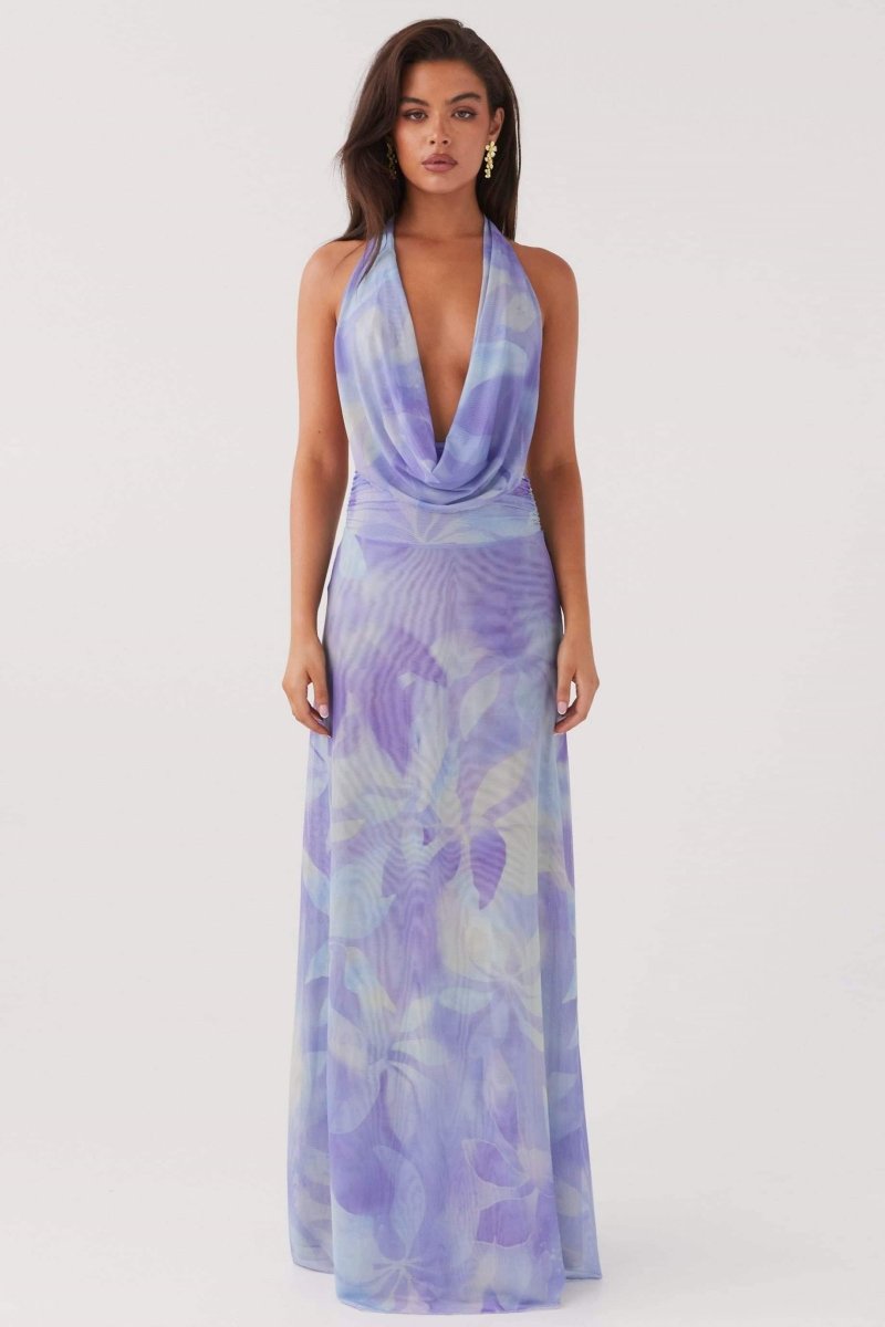 Antonia Patterned Halterneck Maxi-Length Dress