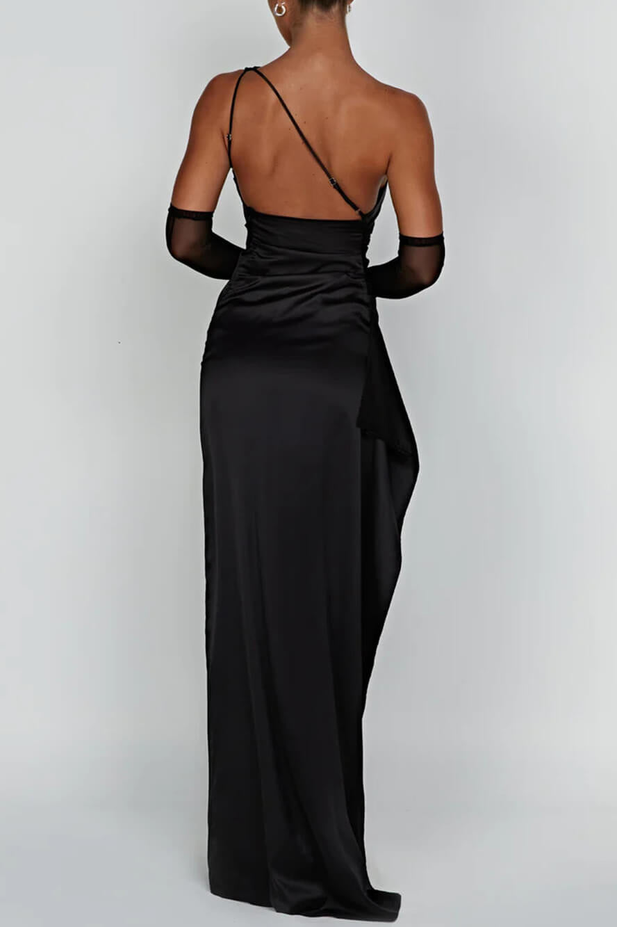 Satin Slit Maxi-Length Dress