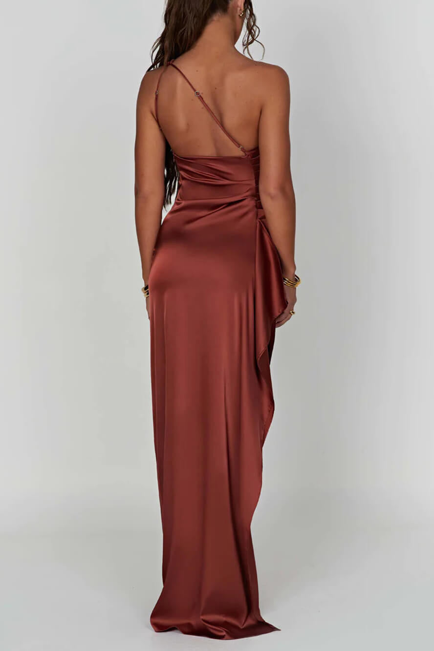 Satin Slit Maxi-Length Dress