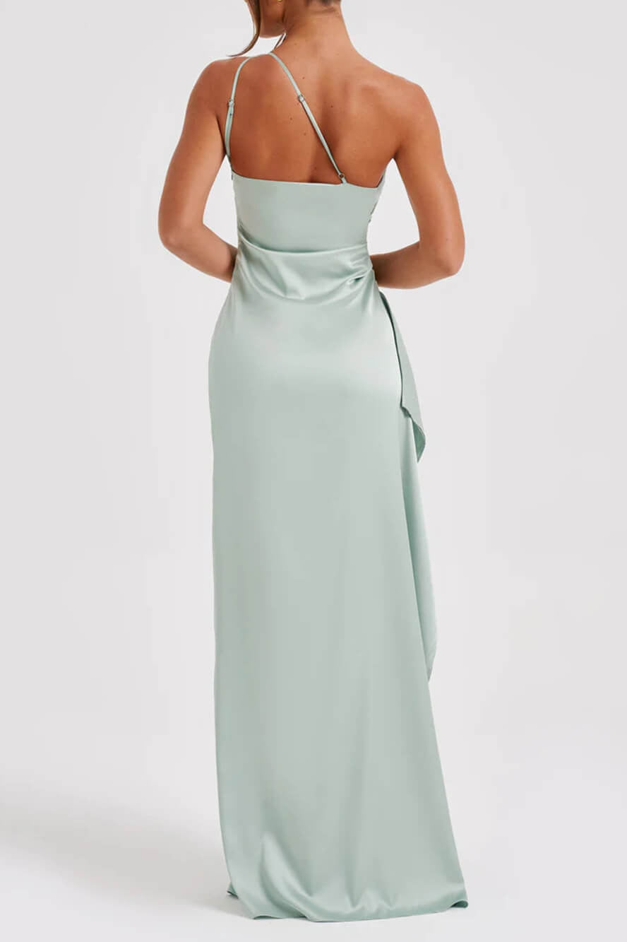 Satin Slit Maxi-Length Dress