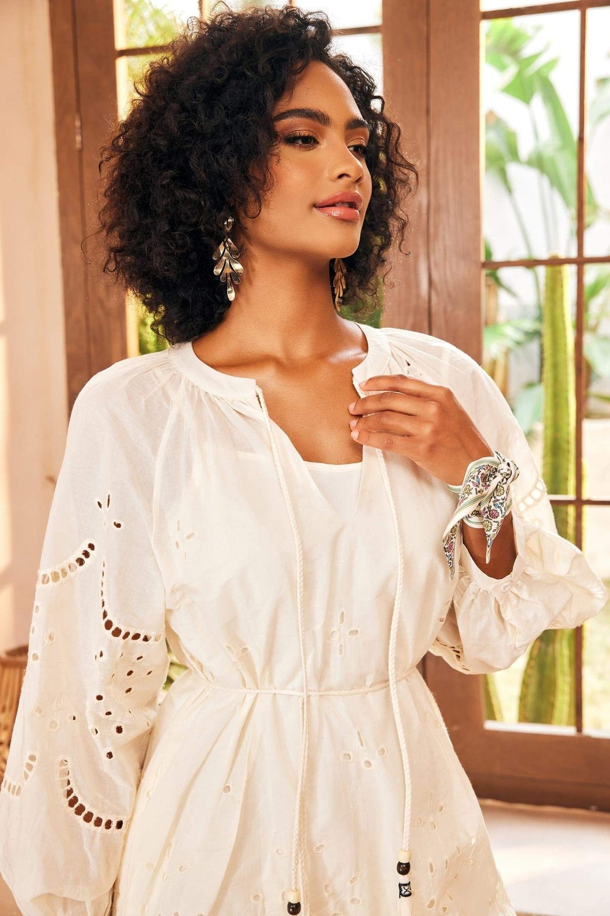 Ariella Embroidered Hollow Midi-Length Dress