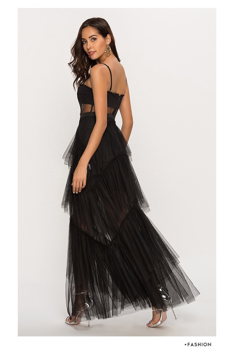 Arlene Corset Leayered Mesh Slip Maxi-Length Dress