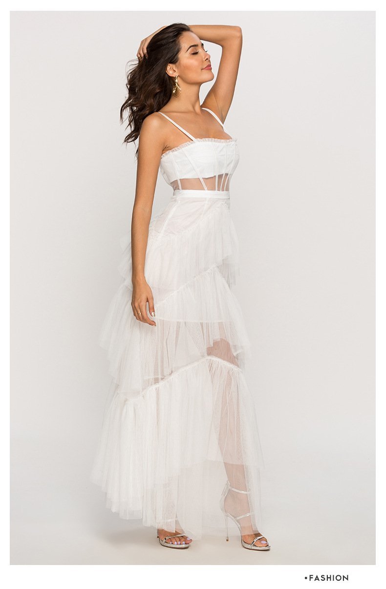 Arlene Corset Leayered Mesh Slip Maxi-Length Dress