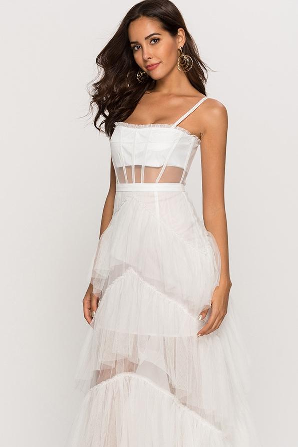 Arlene Corset Leayered Mesh Slip Maxi-Length Dress