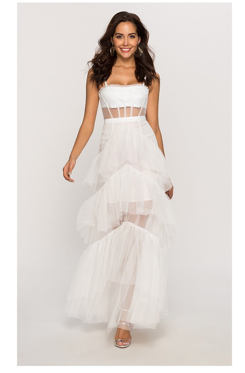 Arlene Corset Leayered Mesh Slip Maxi-Length Dress