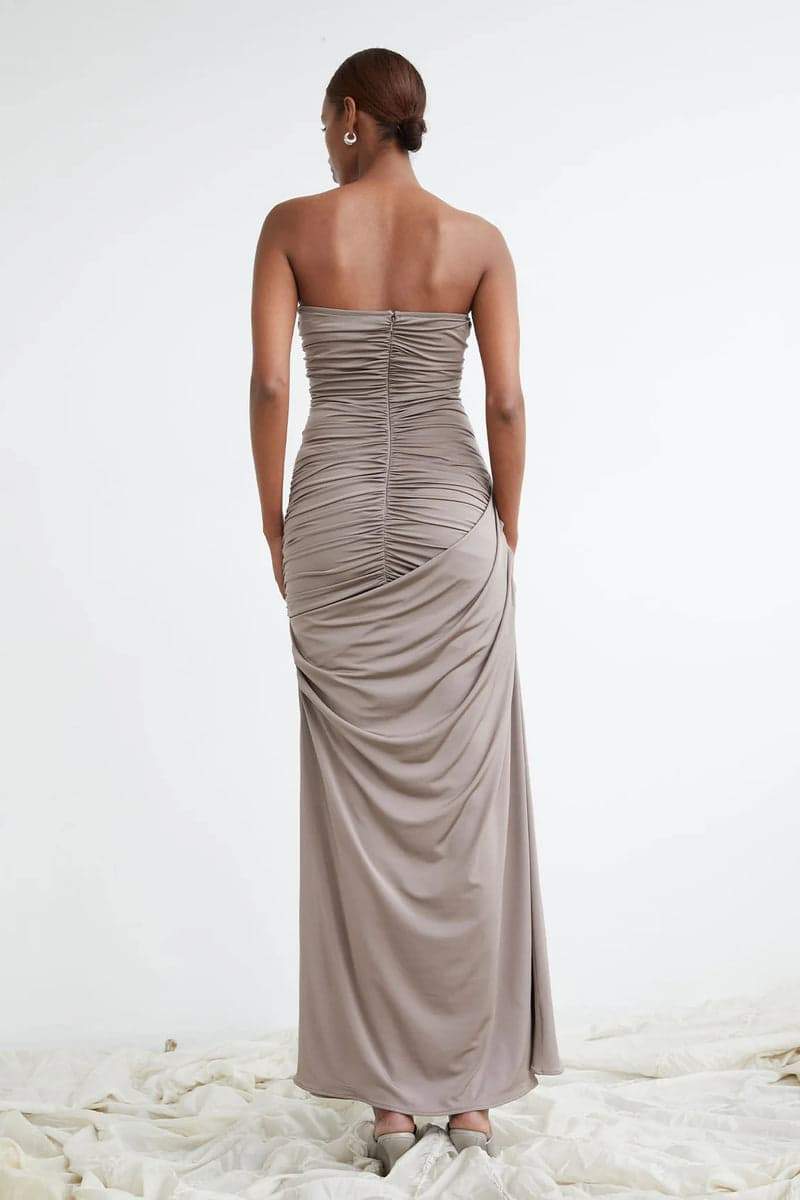 Arlene Ruched V-Neck Maxi-Length Dress