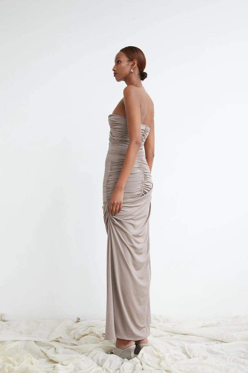 Arlene Ruched V-Neck Maxi-Length Dress