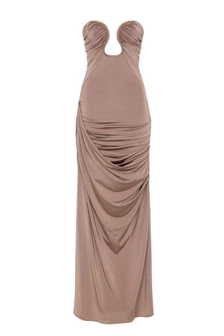 Arlene Ruched V-Neck Maxi-Length Dress