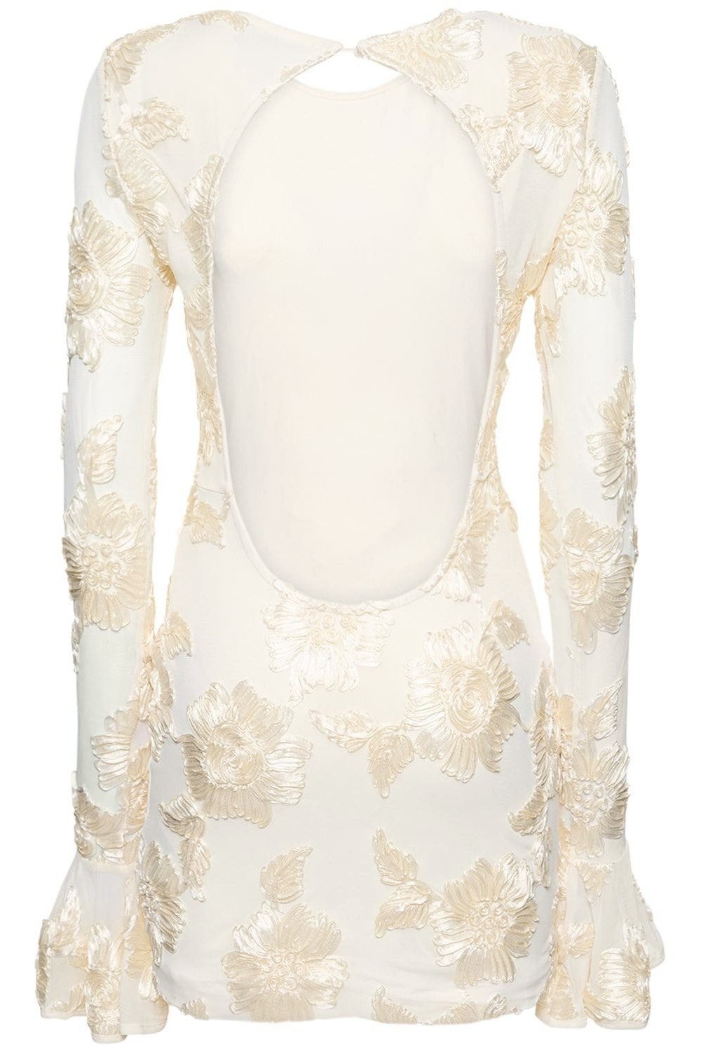 Aurora Embroidered Open-Back Mesh Mini-Length Dress