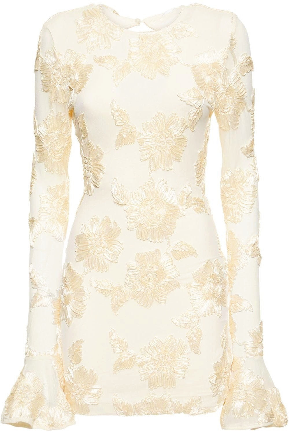 Aurora Embroidered Open-Back Mesh Mini-Length Dress