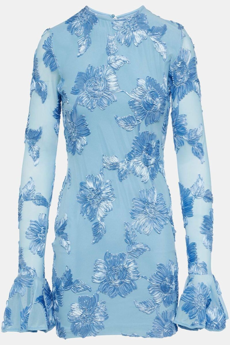 Aurora Embroidered Open-Back Mesh Mini-Length Dress