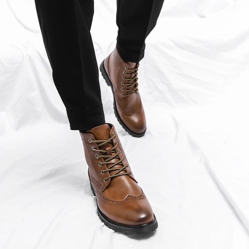 Cowhide Leather Chelsea Boots with Brogue Detailing