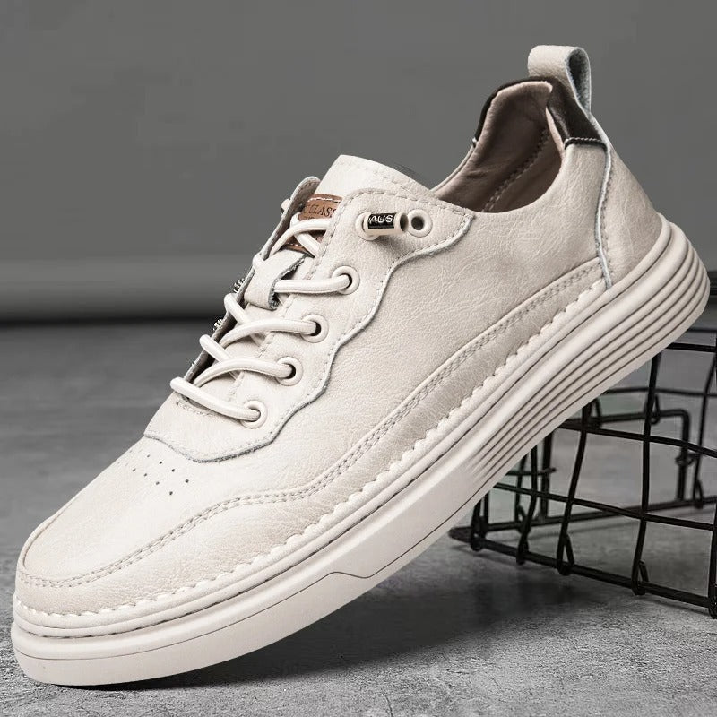 Cowhide Leather Sneakers with Lace-Up Closure
