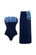 Blue 3D Flower Strapless Swimsuit