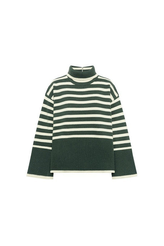 Turtleneck Striped Knit Sweater