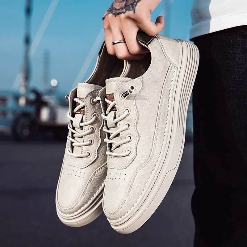 Cowhide Leather Sneakers with Lace-Up Closure