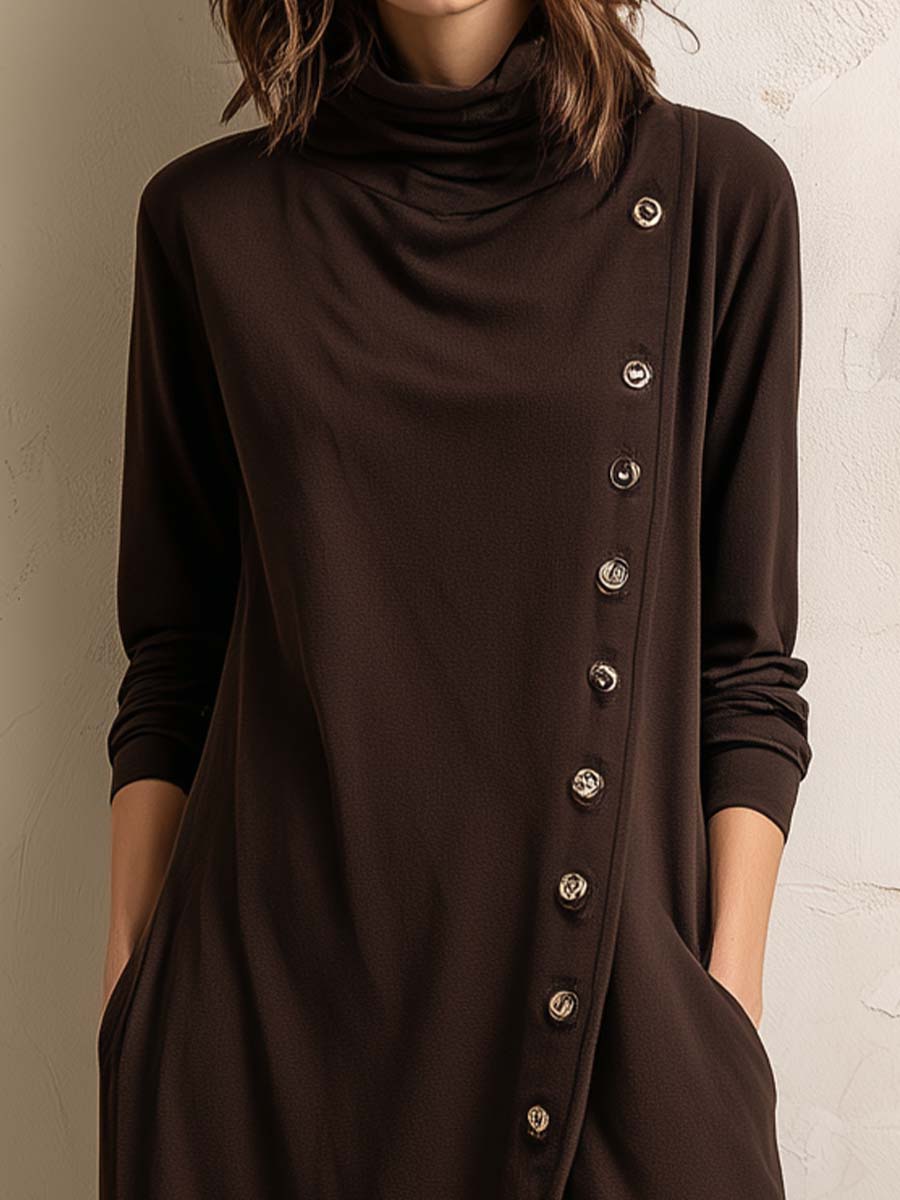 Boho-Inspired Midi-Length Dress With Side Button Placket