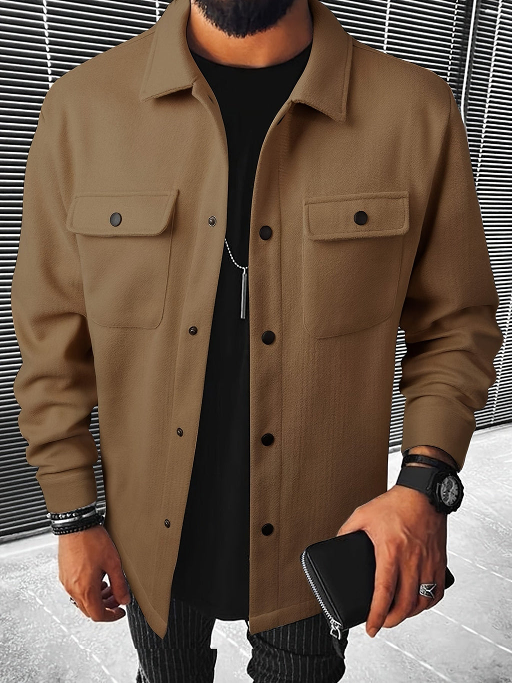 Wool Blend Jacket with Zip Front
