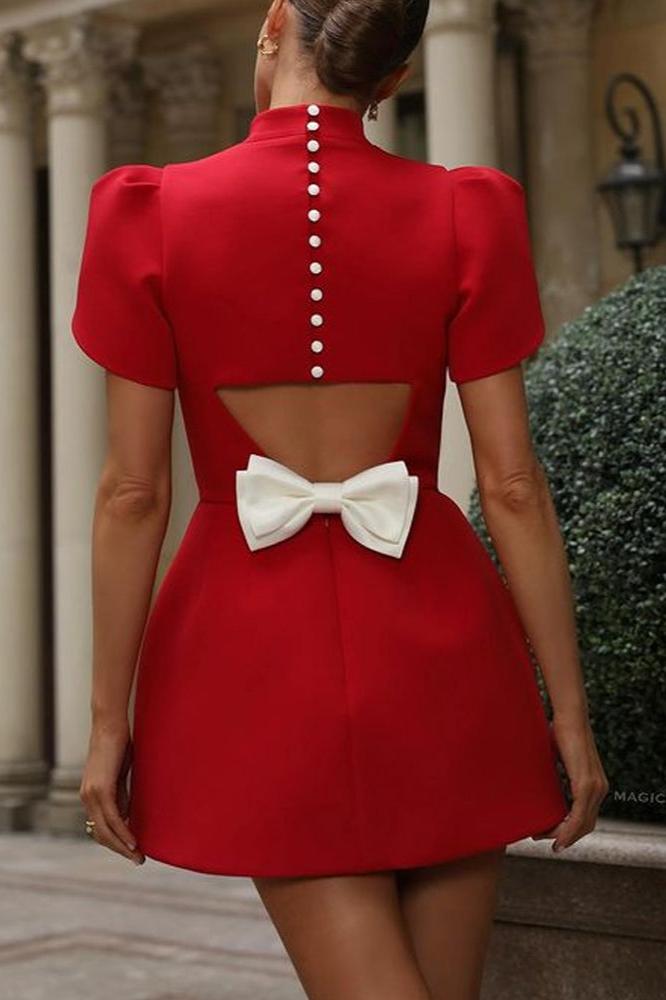 Fashion Temperament Bow Open-Back Dress