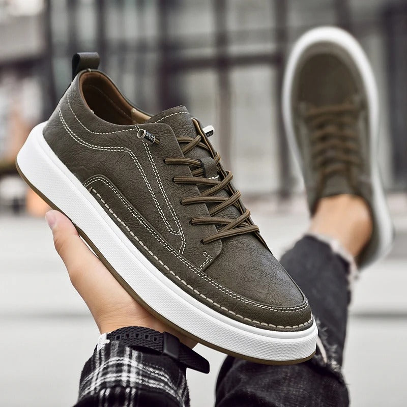 Cowhide Leather Sneakers with Lightweight Construction