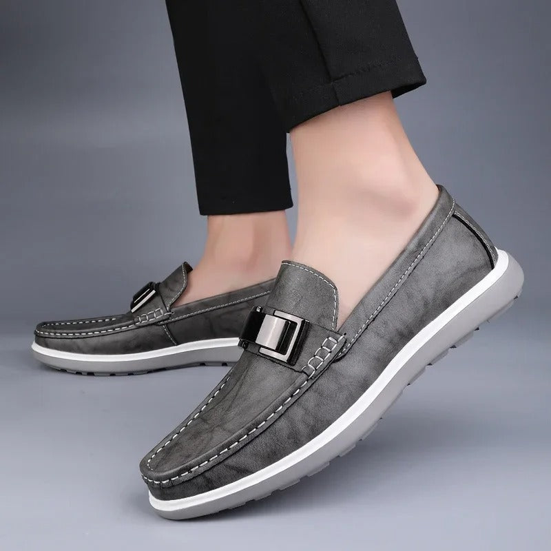 Leather Loafers with Distressed Finish