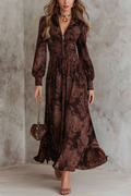 Brown Paisley Zippered Waist Maxi-Length Dress
