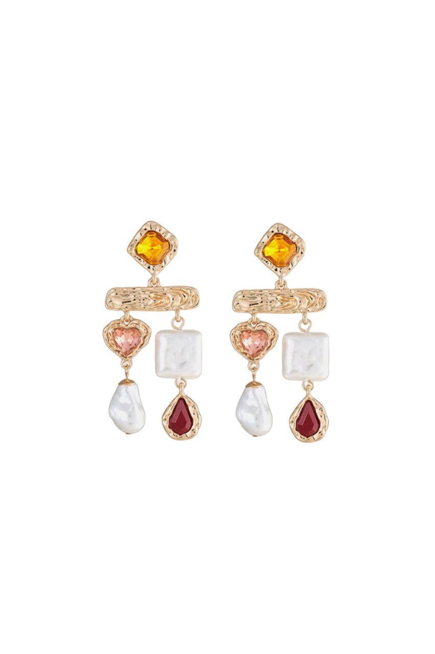 Statement Baroque Colorful Gem Pearl Earrings