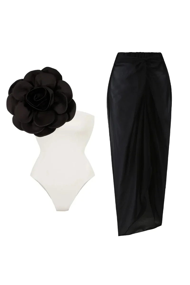 3D Flower Solid Swimsuit