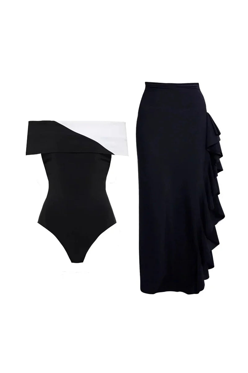Colorblock Minimal One Piece Swimwear Set