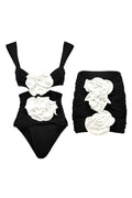 3D Flower Black Swimwear Set